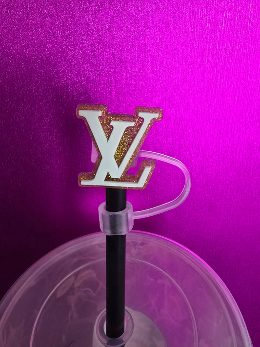 Luxury Louie Logo Straw Topper, Gold & White