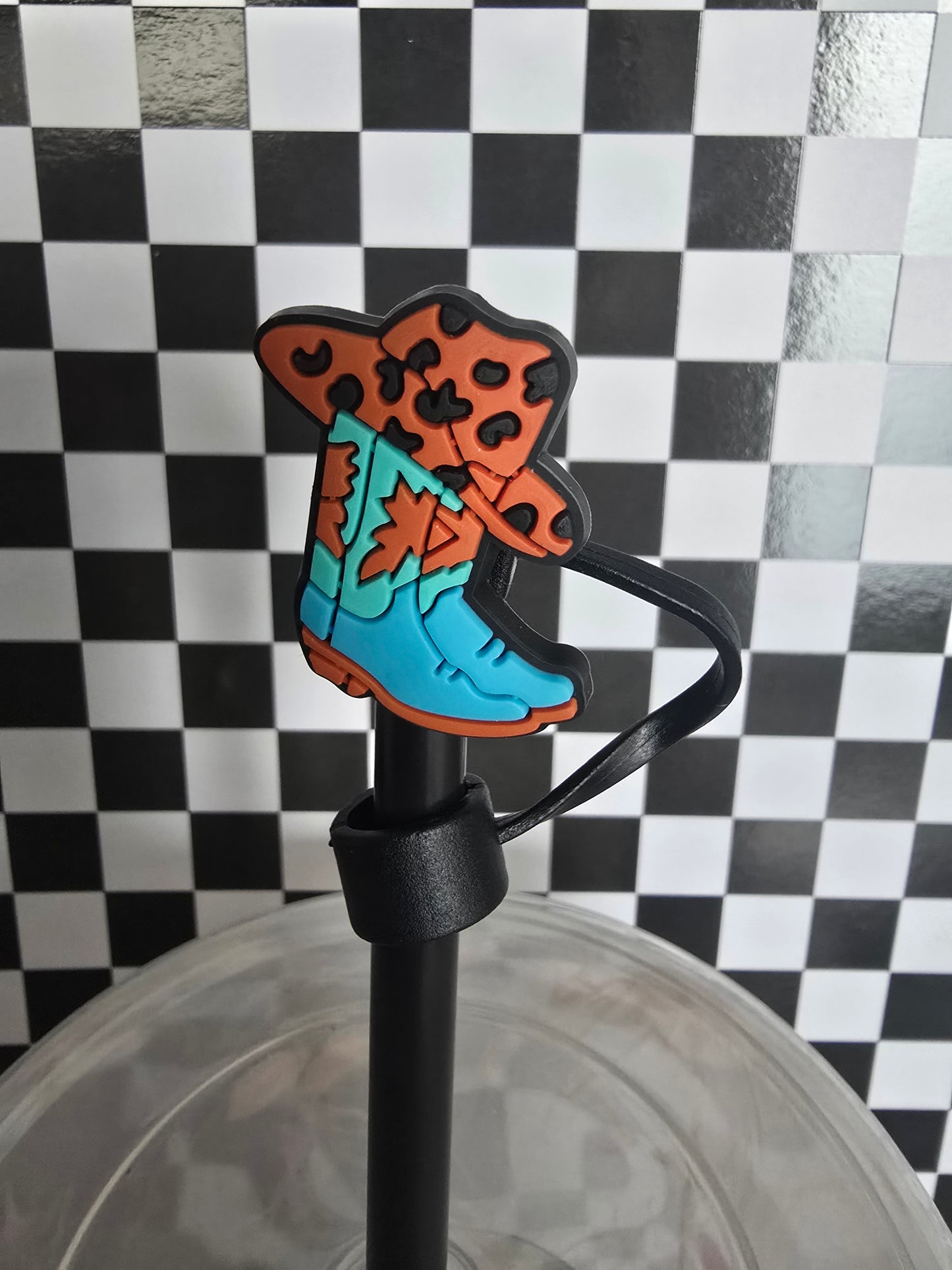 Leopard Boots Straw Topper, Blue