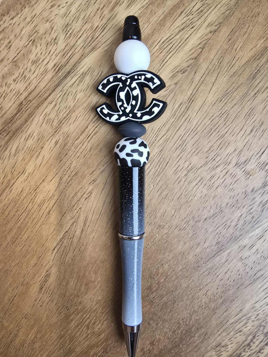 Luxury CC Logo Pen, B&W Cowprint