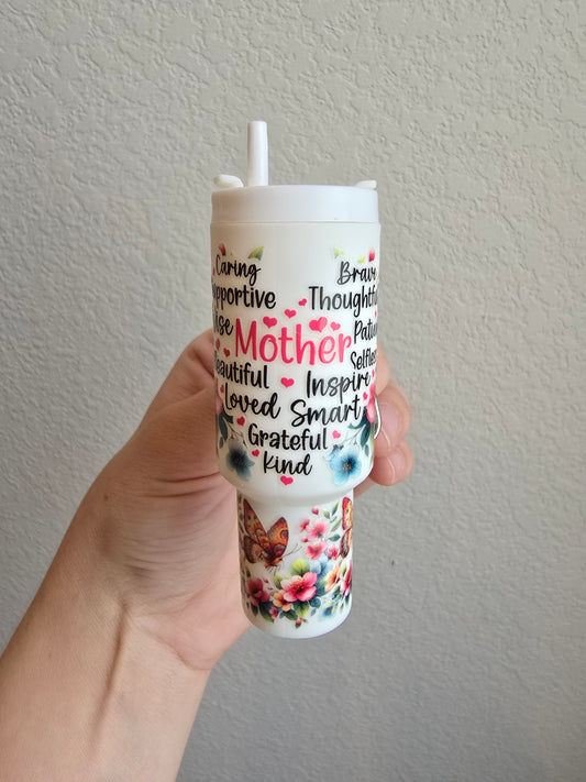 Mother Definition Tumbler Keychain, White