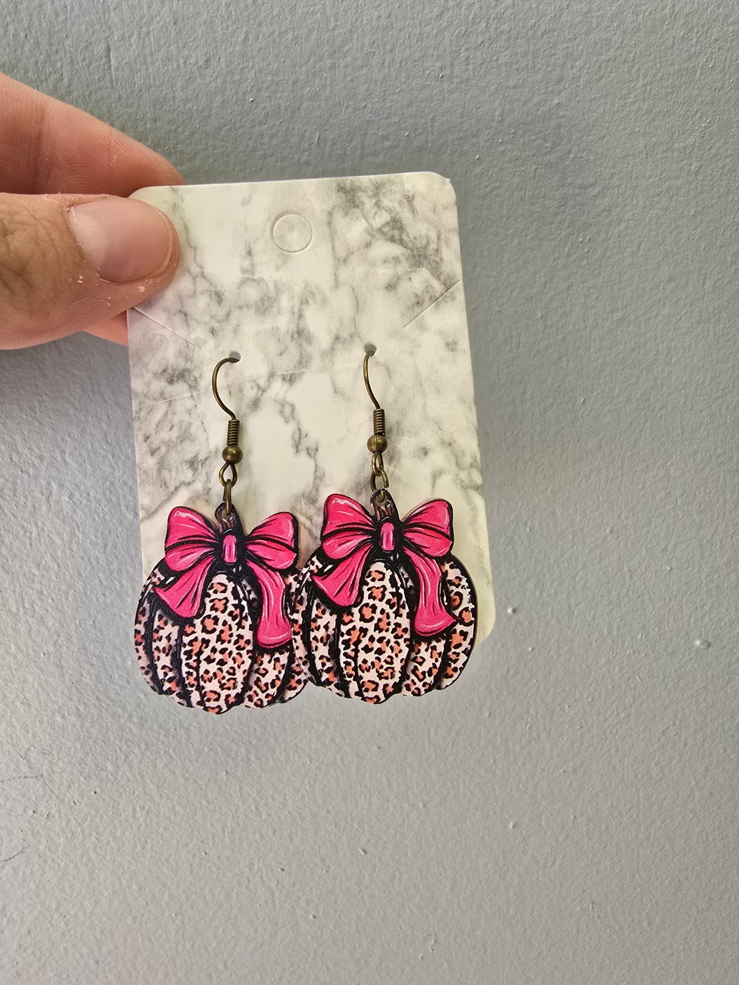 Leopard Pumpkin Acrylic Earrings, Pink