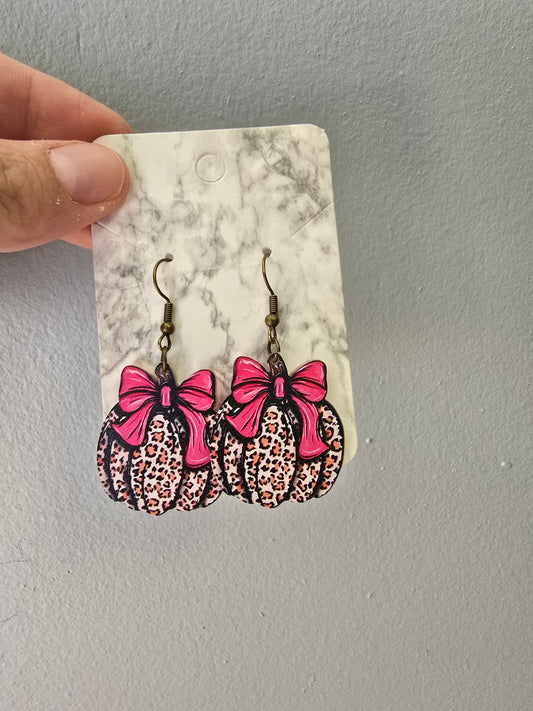 Leopard Pumpkin Acrylic Earrings, Pink