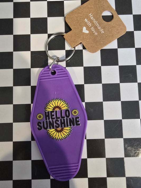 Hello Sunshine Motel Keychain, Purple