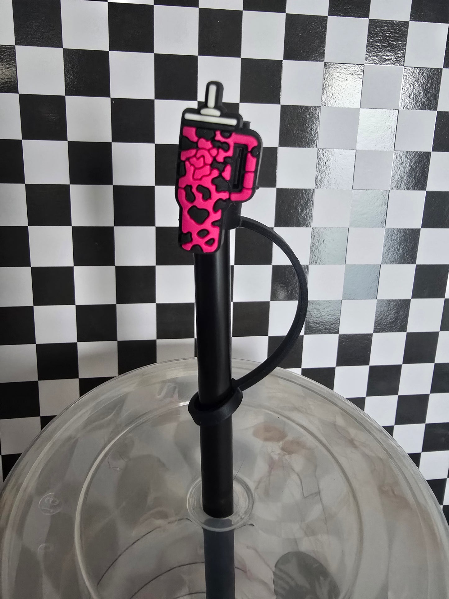 Cowprint Tumbler Straw Topper, Pink