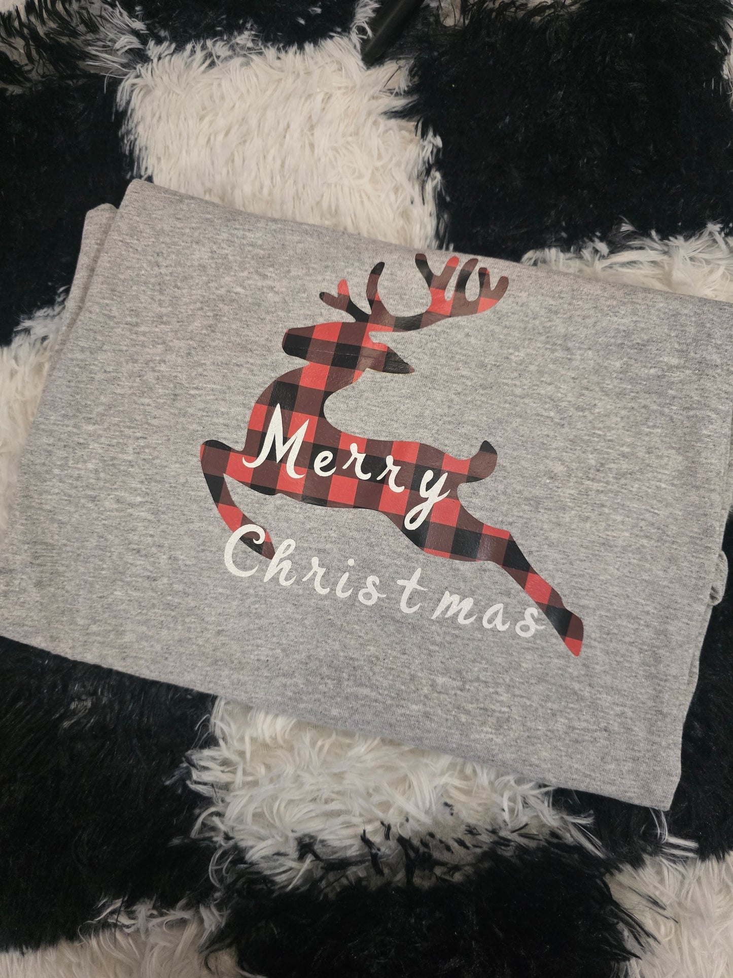 Plaid Reindeer Tee, Light Gray