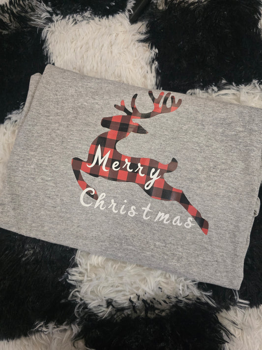 Plaid Reindeer Tee, Light Gray