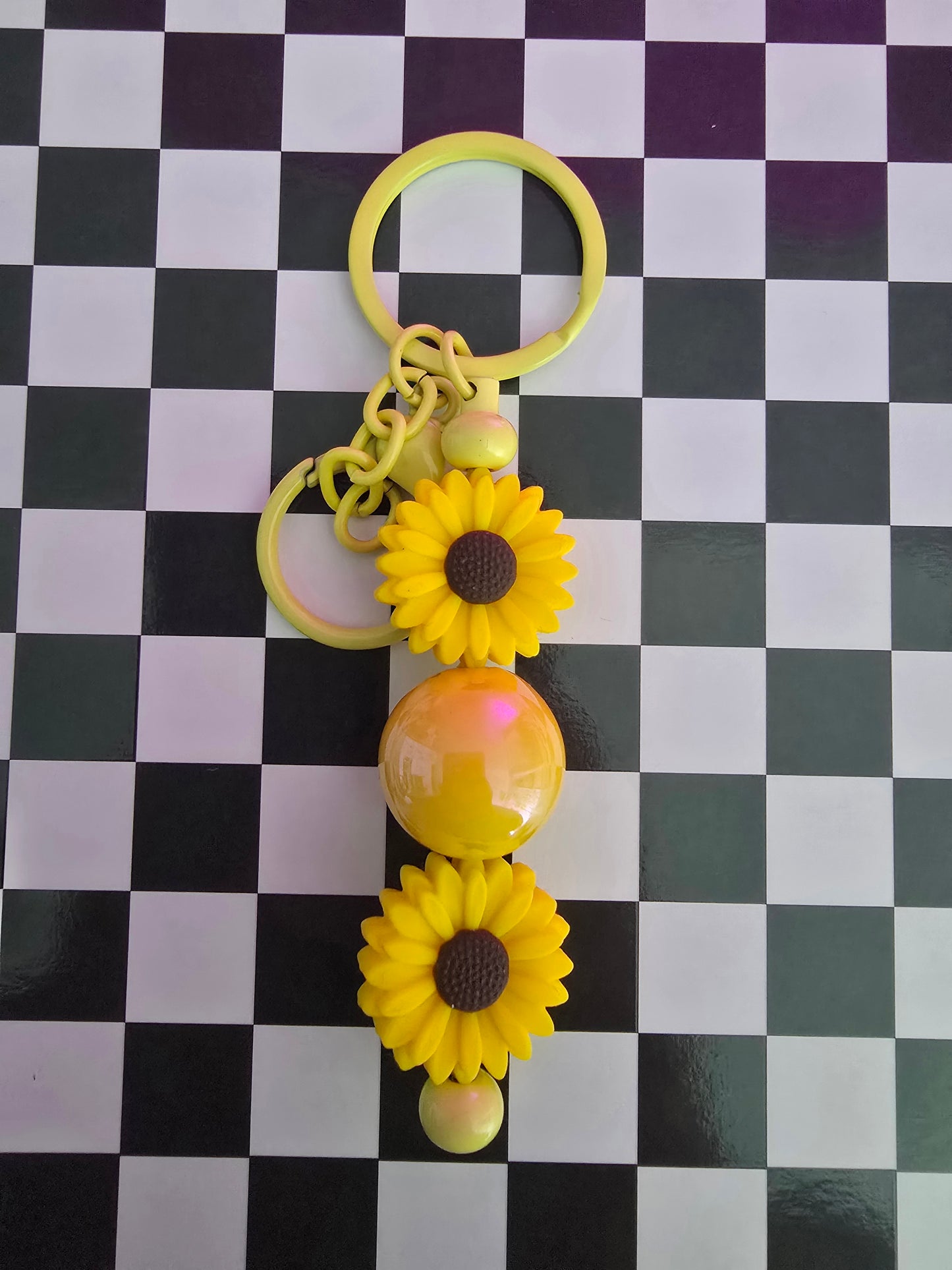 Summer Sunflower Beaded Keychain