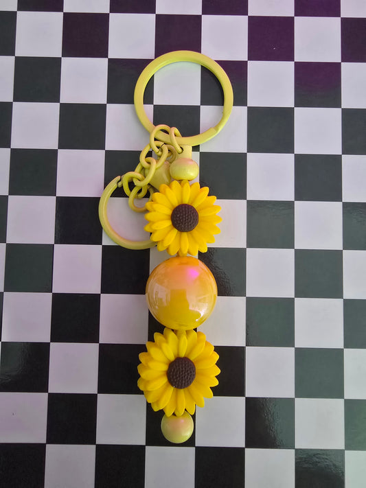 Summer Sunflower Beaded Keychain