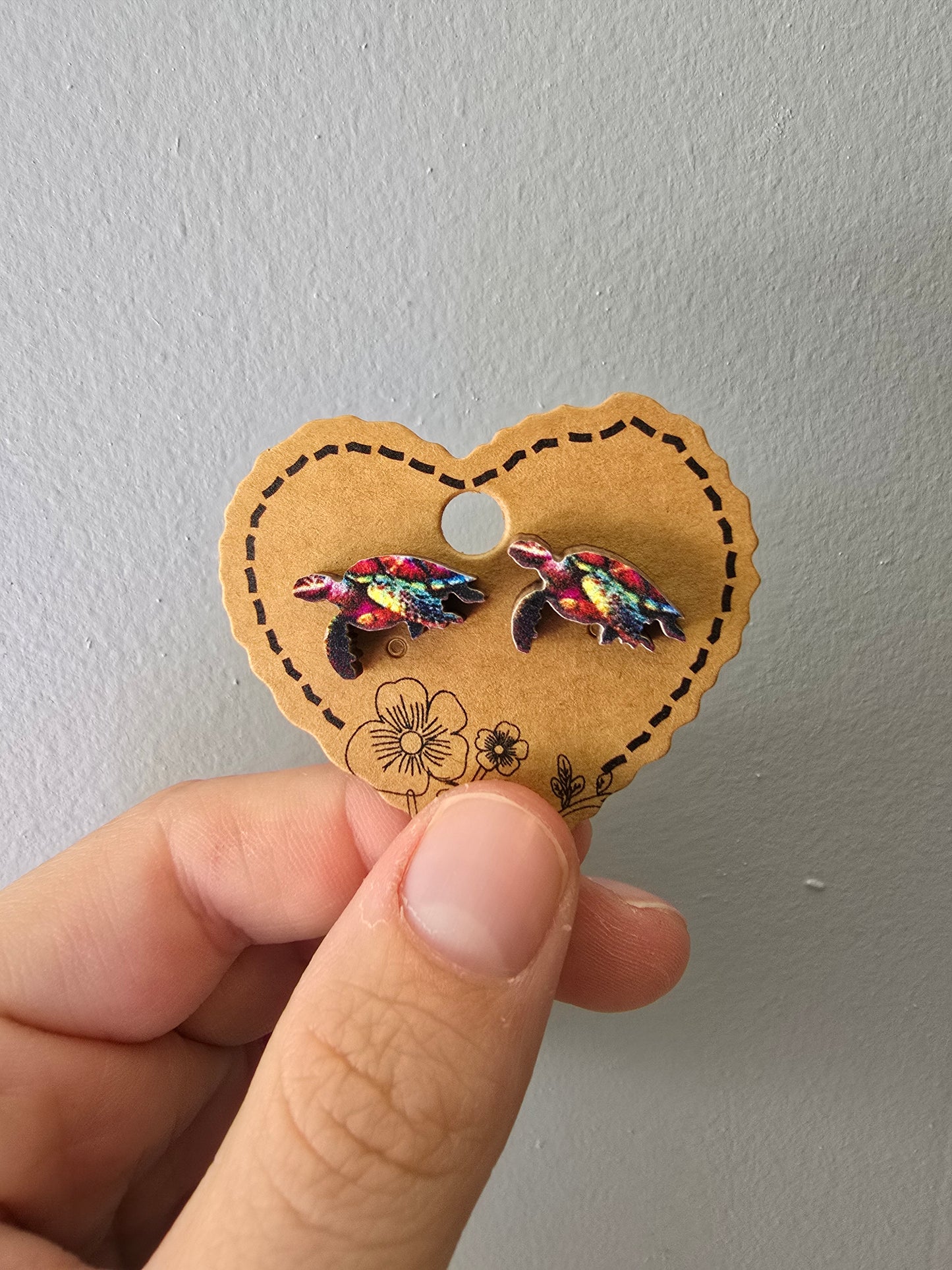 Sea Turtle Wood Stud Earrings