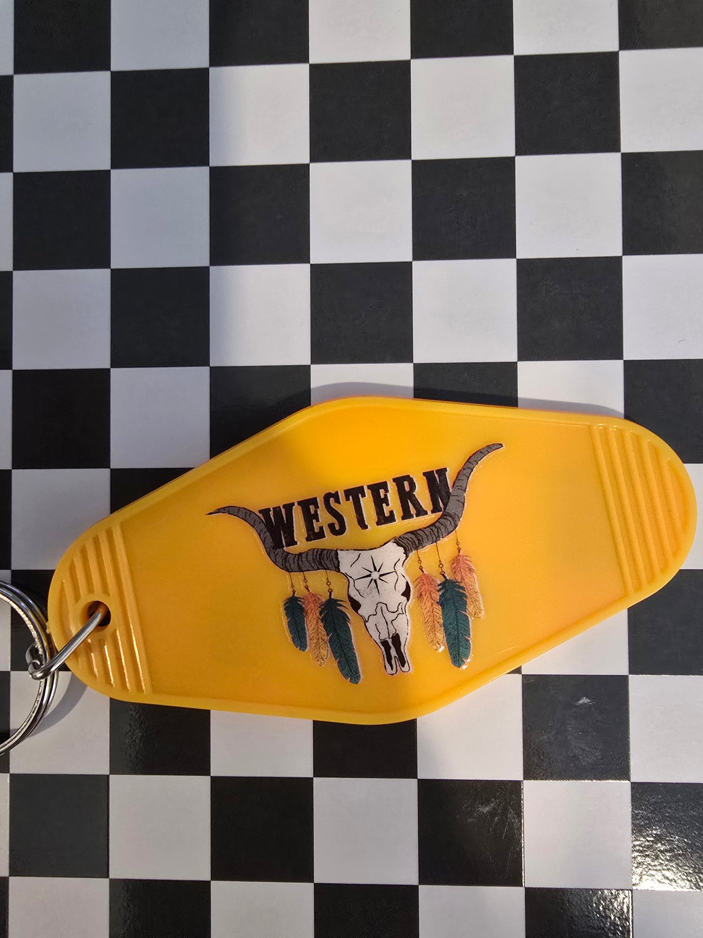 Western Steerhead Motel Keychain, Mustard Yellow