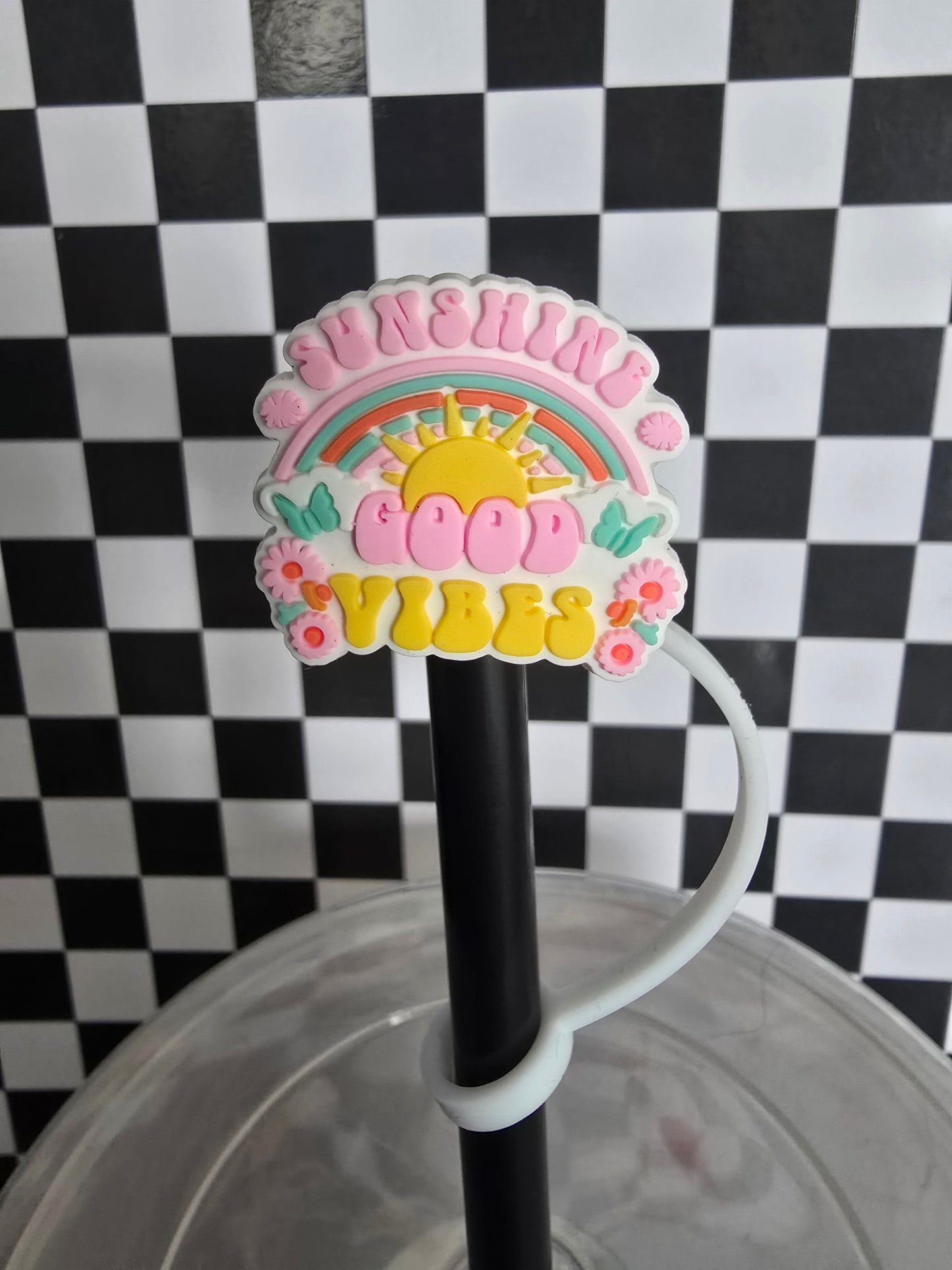 Good Vibes Straw Topper, Pink