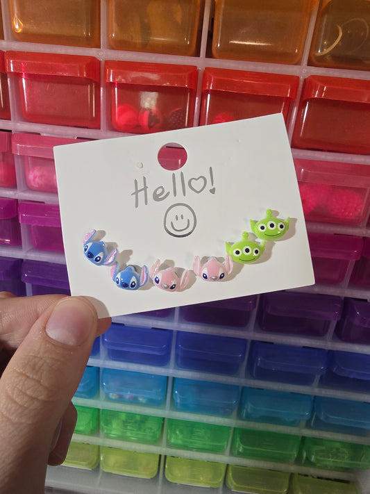 Stitch & Friends Acrylic Stud Earrings, Set of 3