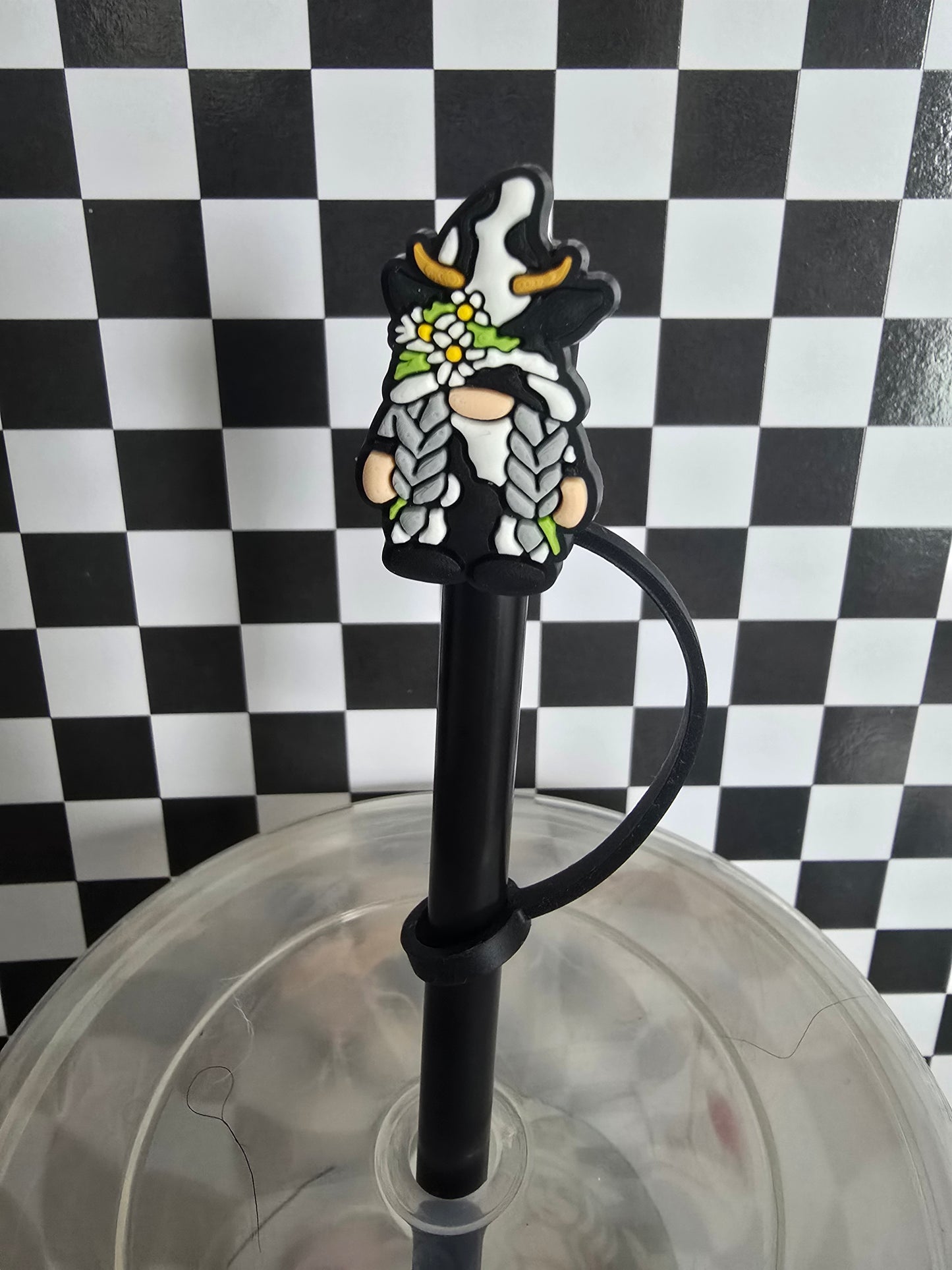 Cowprint Gnome Straw Topper, Black