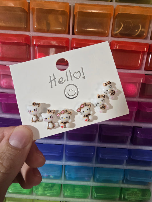 Hello Kitty Leopard Acrylic Stud Earrings, Set of 3