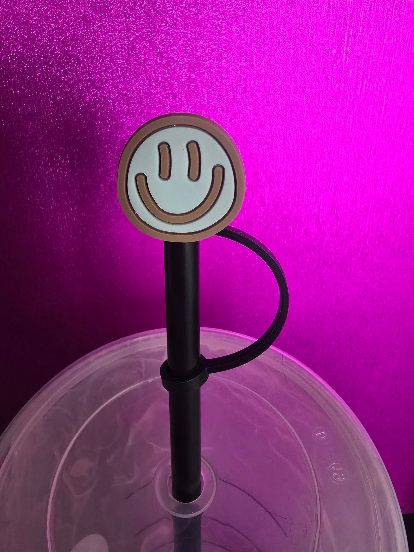 Retro Smiley Straw Topper, Brown