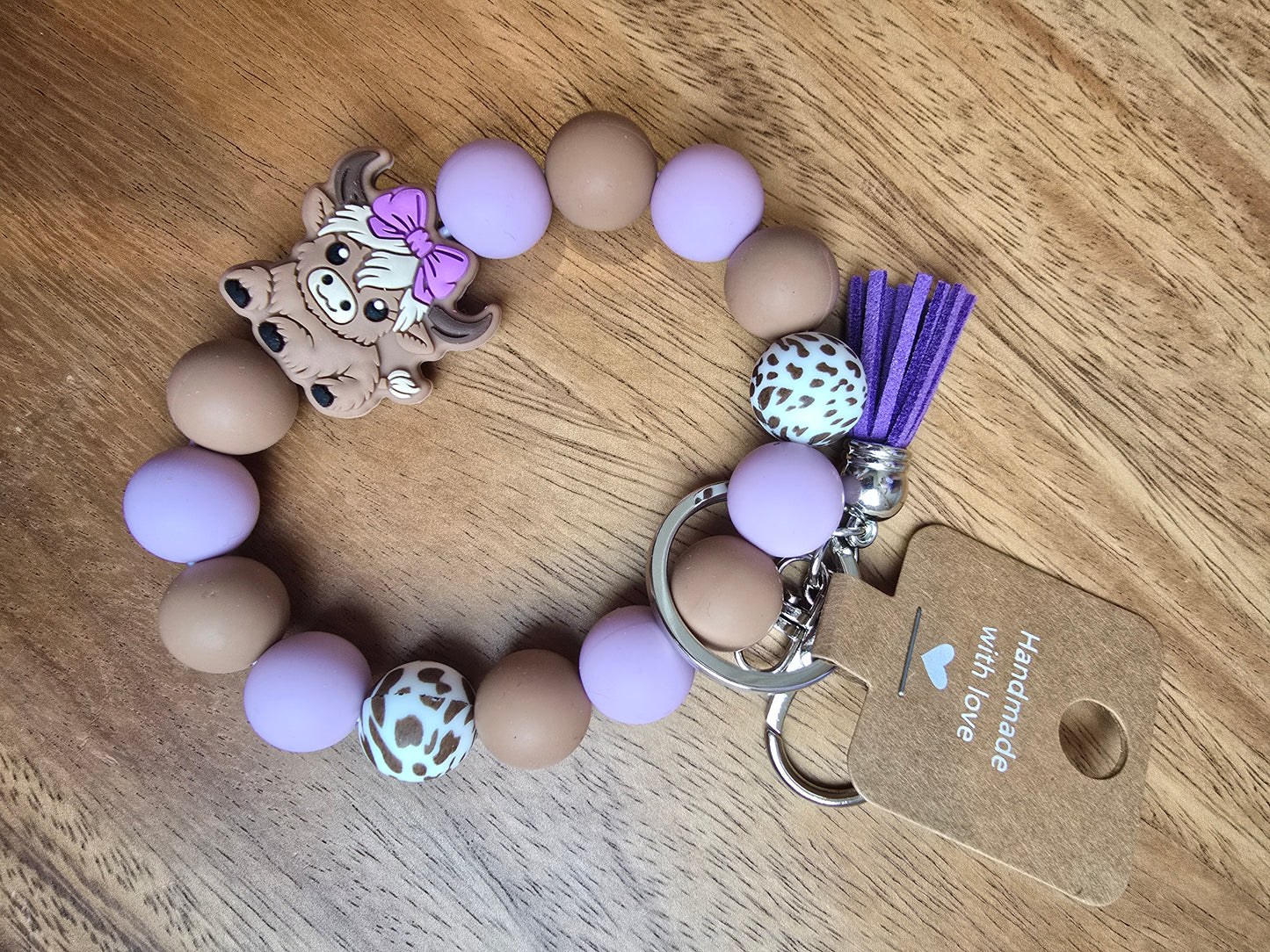 Coquette Cow Wristlet Keychain, Purple Silicone