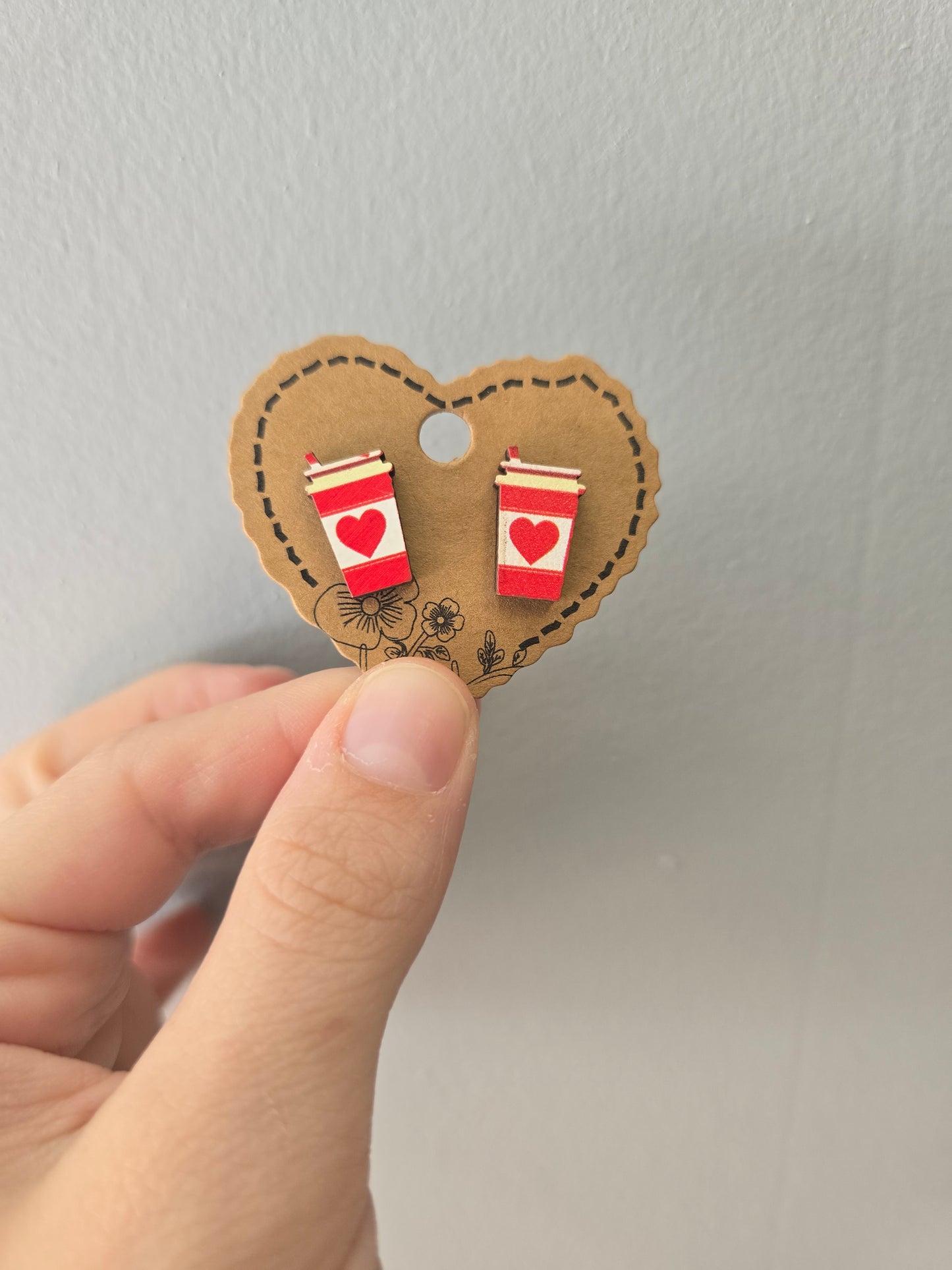 Coffee Love Wood Stud Earrings