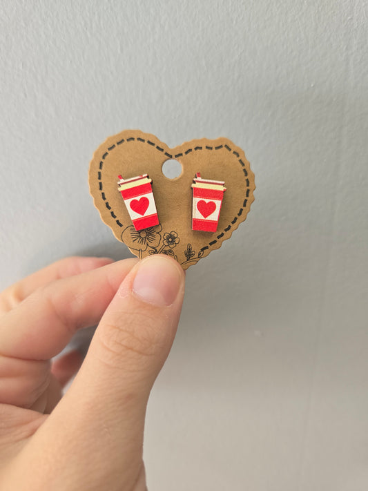 Coffee Love Wood Stud Earrings