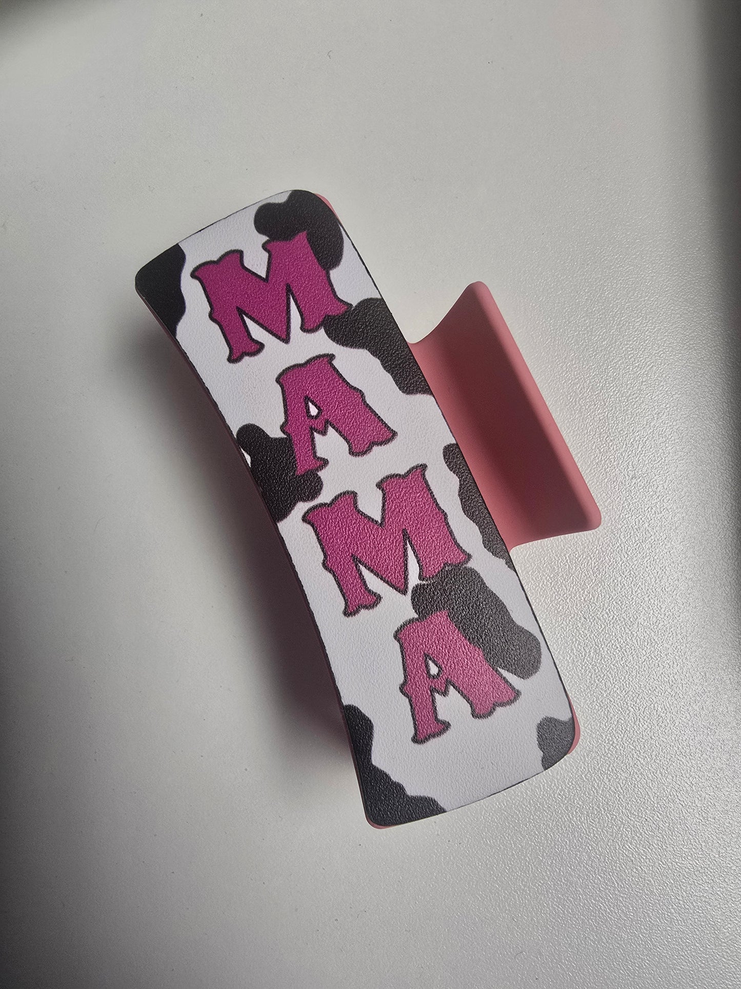Mama Cowprint Leather Claw Clip, 4"