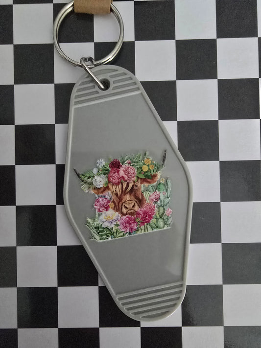 Highland Spring Floral Motel Keychain, Gray