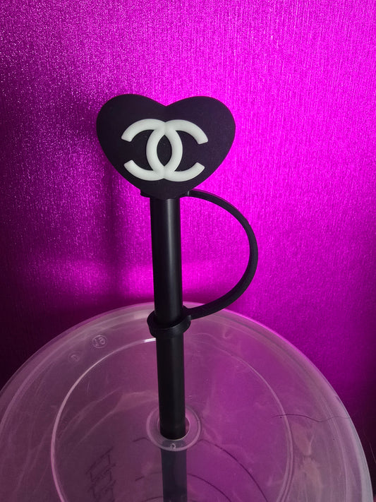 Luxury CC Heart Straw Topper, Black