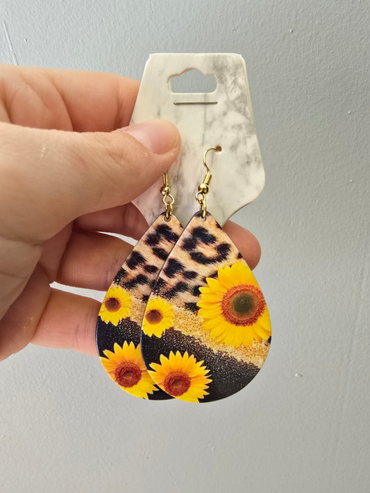 Sunflower & Leopard Acrylic Earrings