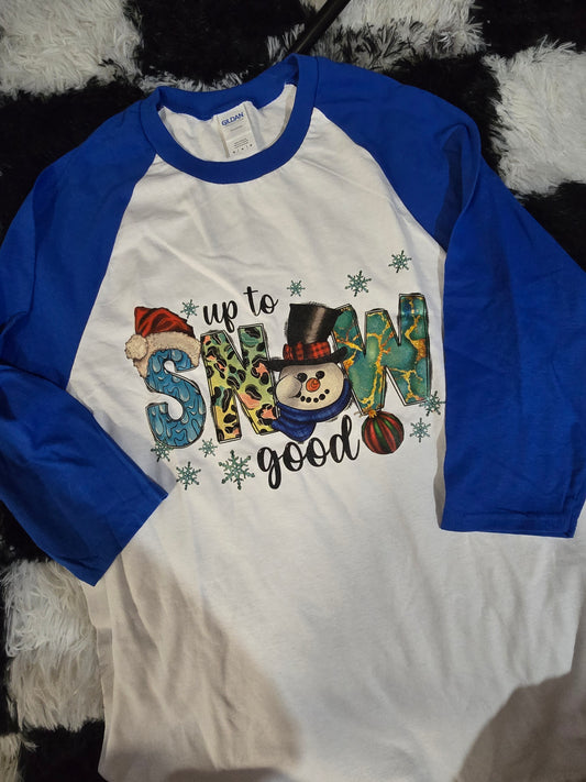 Up to Snow Good Raglan Tee, Blue & White