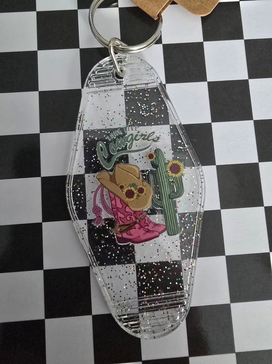 Glitter Long Live Cowgirls Motel Keychain