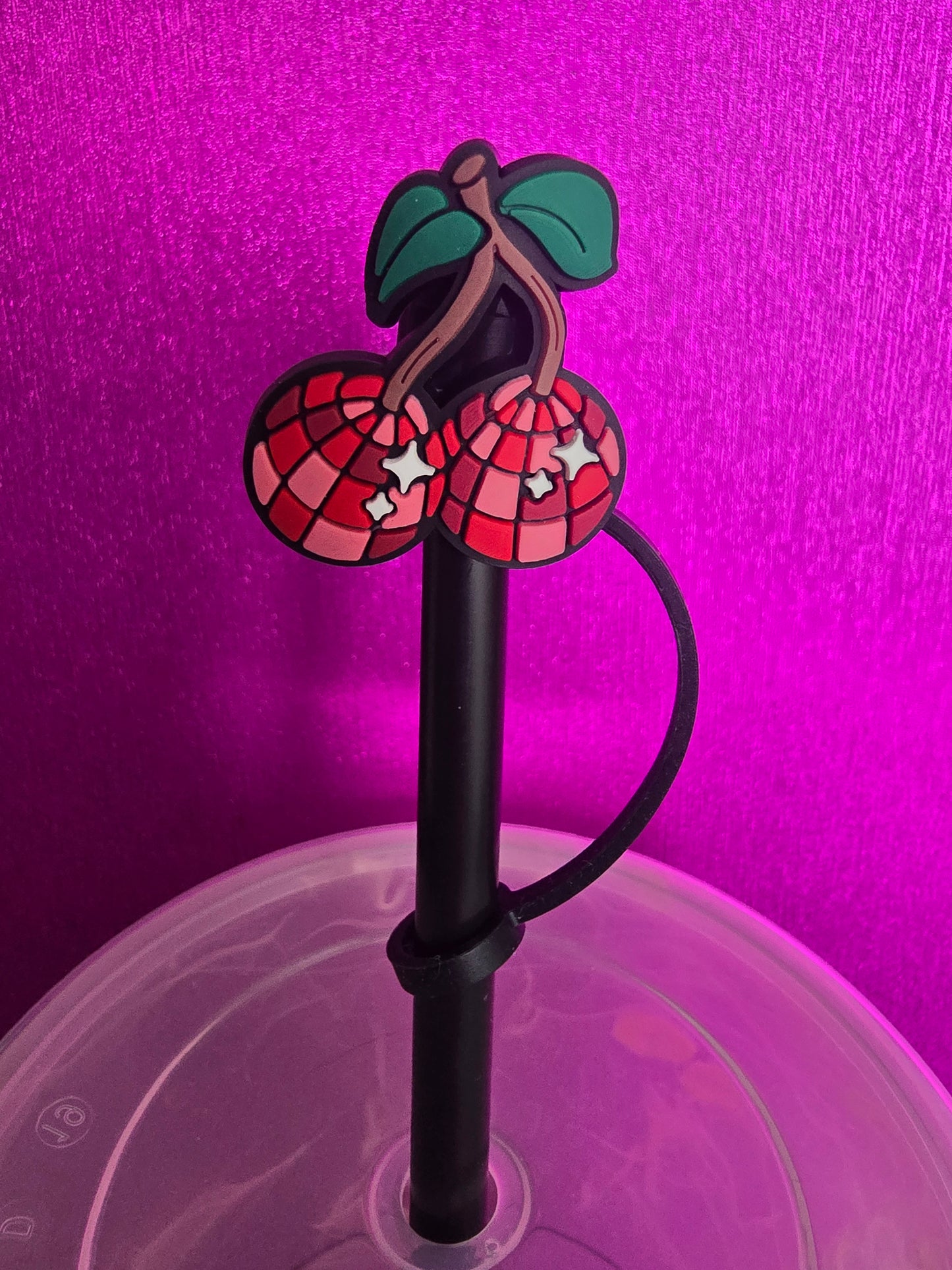 Disco Cherry Straw Topper, Red