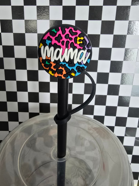 Leopard Mama Circle Straw Topper, Rainbow