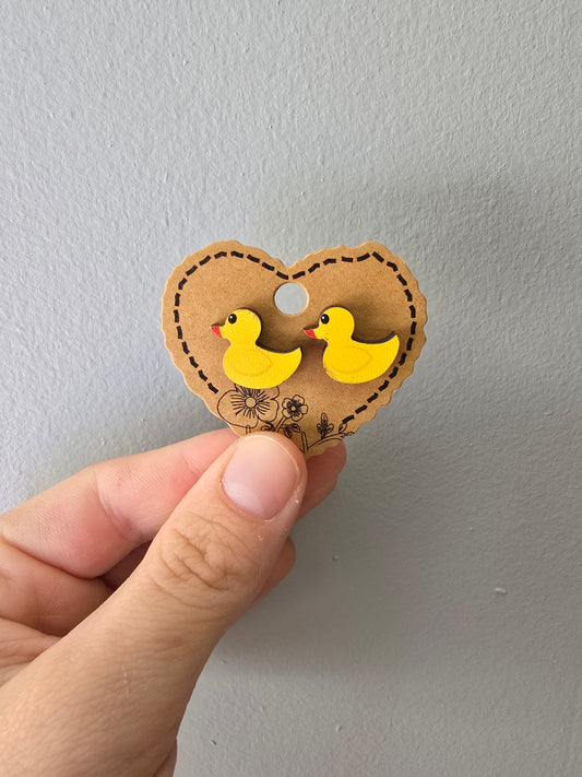 Rubber Ducky Wood Stud Earrings