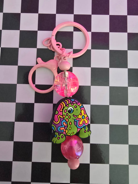 Turtle Beaded Keychain, Pink