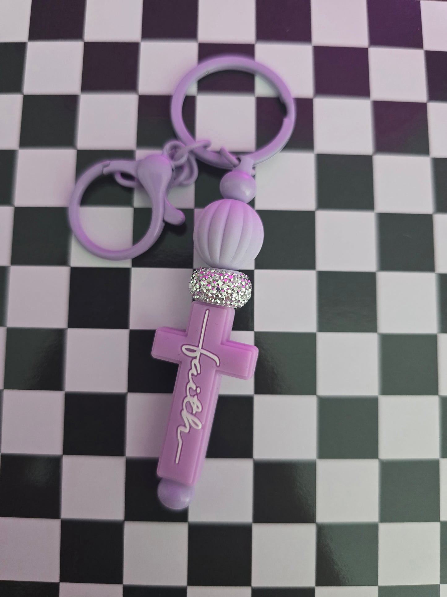 Faith Cross Beaded Keychain, Purple