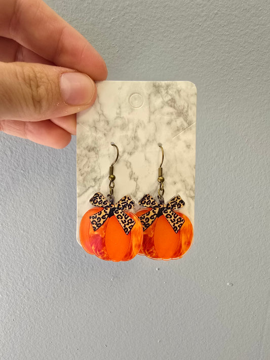 Leopard Pumpkin Acrylic Earrings, Orange