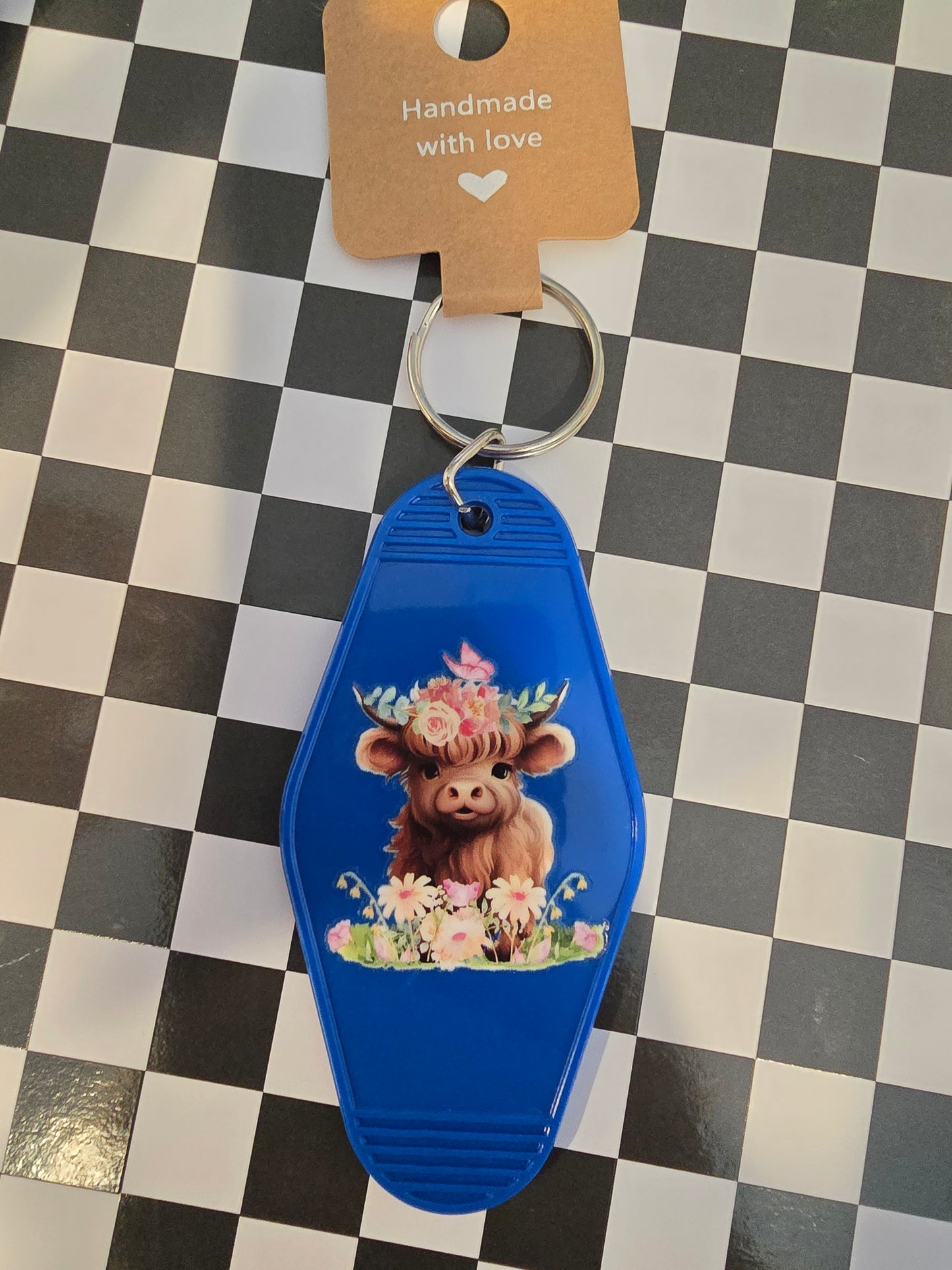 Floral Highland Motel Keychain, Dark Blue