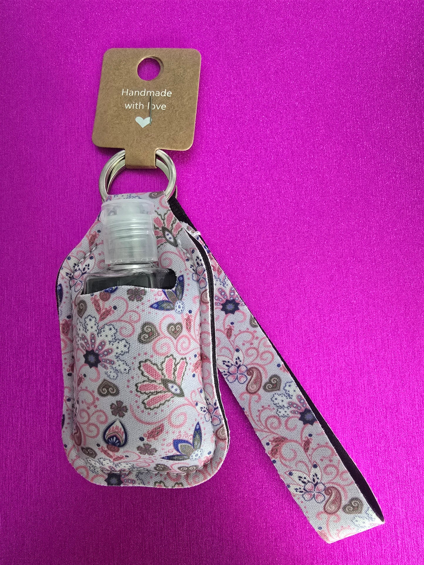 Floral Paisley Sanitizer Keychain Set, Pink