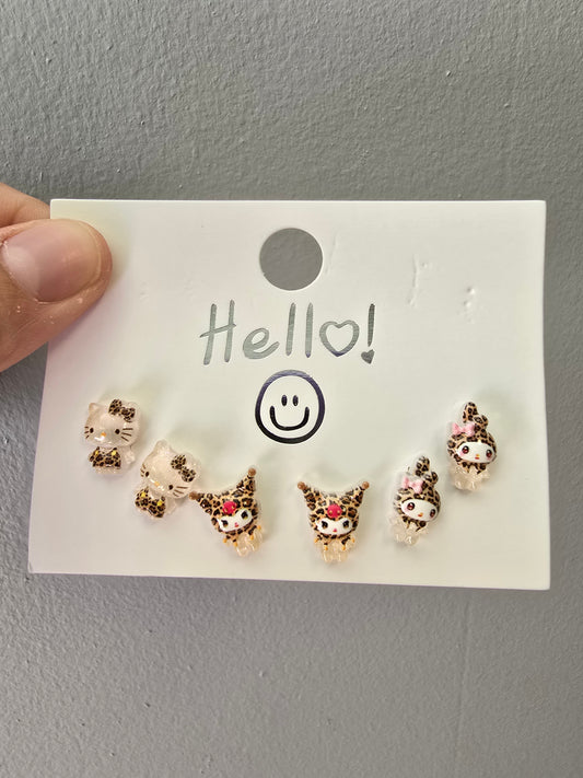 Hello Kitty Leopard Friends Stud Earrings, Set of 3