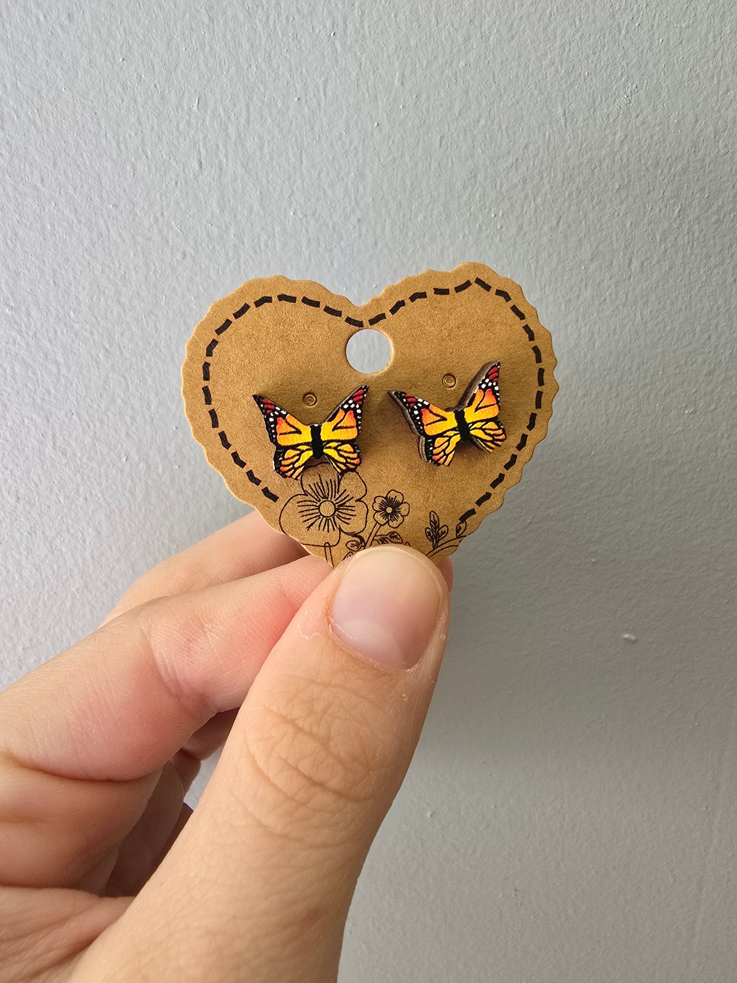 Monarch Butterfly Wood Stud Earrings