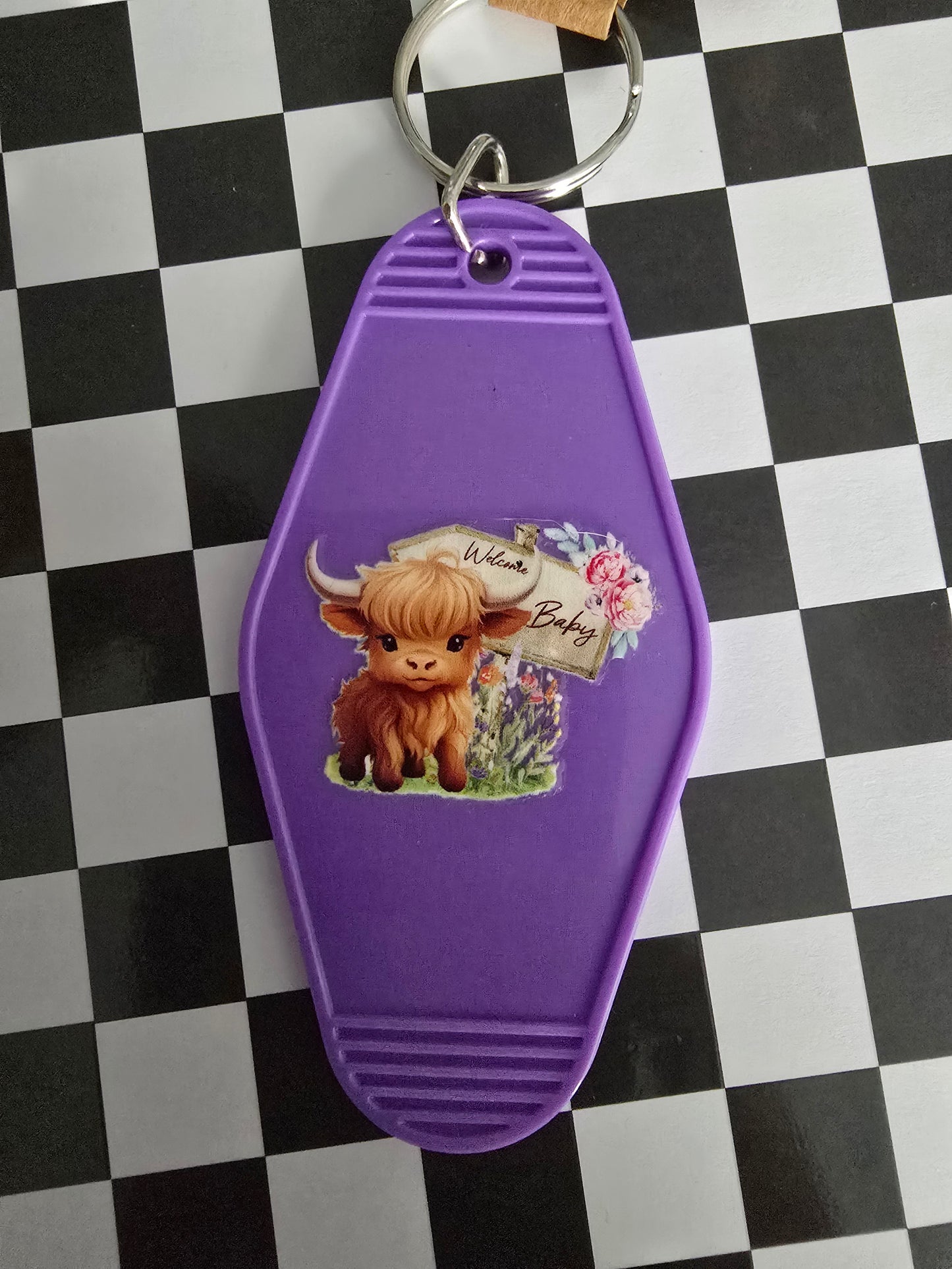 Highland Cow Motel Keychain, Purple