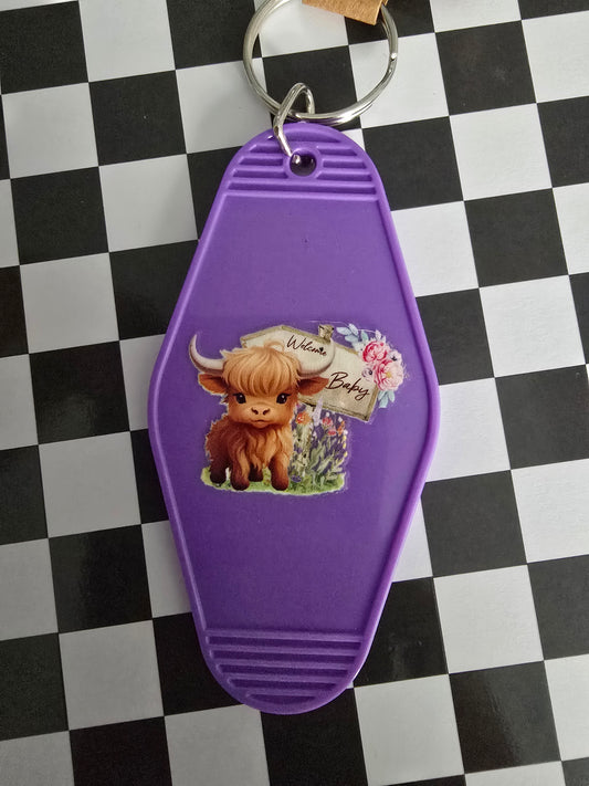 Highland Cow Motel Keychain, Purple