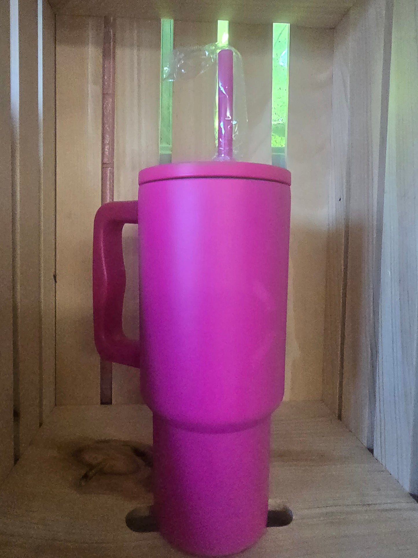 Fuschia Pink Tumbler w Straw