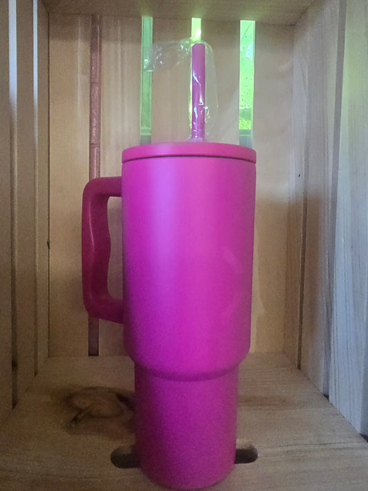 Fuschia Pink Tumbler w Straw