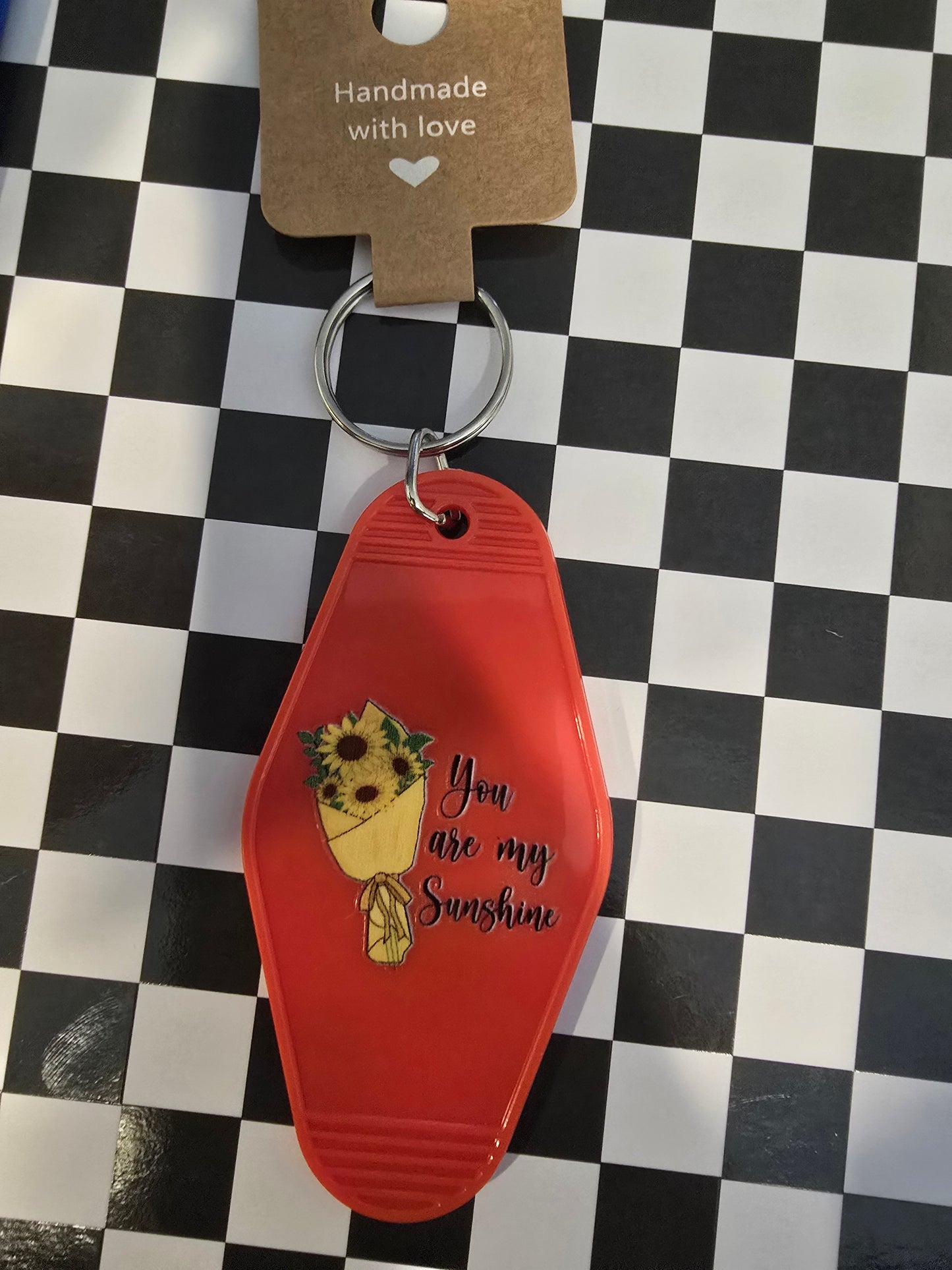 Sunshine Sunflower Motel Keychain, Red