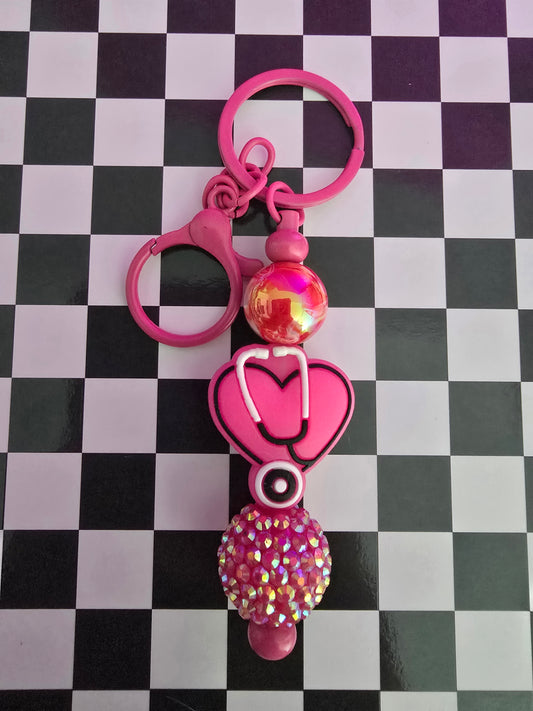 Nurse Beaded Keychain, Pink