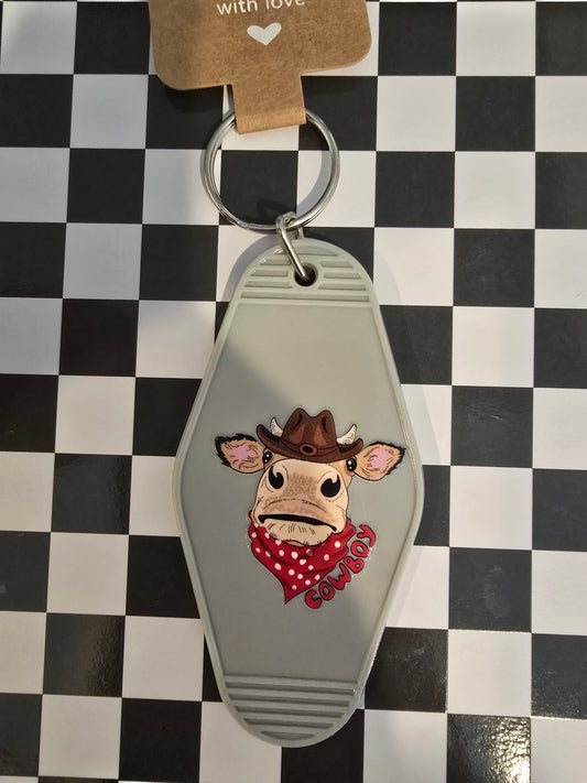 Western Moo Motel Keychain, Gray