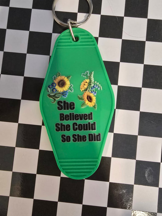 Sunflower, She Could Motel Keychain