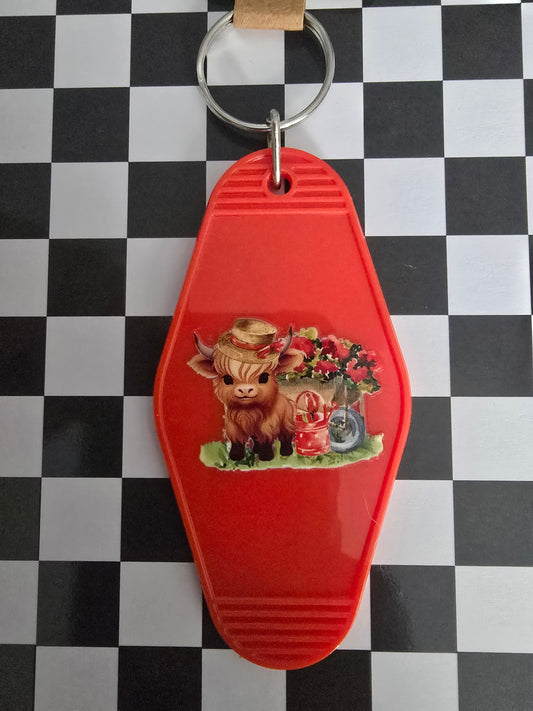 Highland Cow Motel Keychain, Red